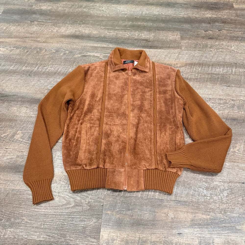 Vintage South Channel Brown Suede Leather & Knit Jacket Men's Large